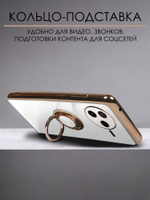 Стильный глянцевый чехол для POCO F7 PRO с кольцом-подставкой и бархатной подкладкой