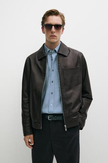 Massimo Dutti Куртка из кожи наппа с карманом, коричневый