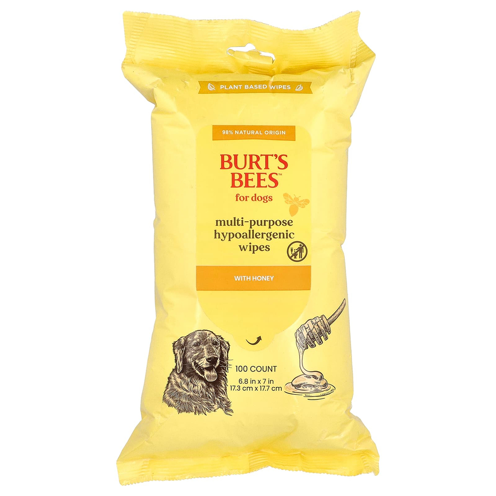 Burt's Bees, универсальные гипоаллергенные салфетки с медом, для собак, 100 шт.