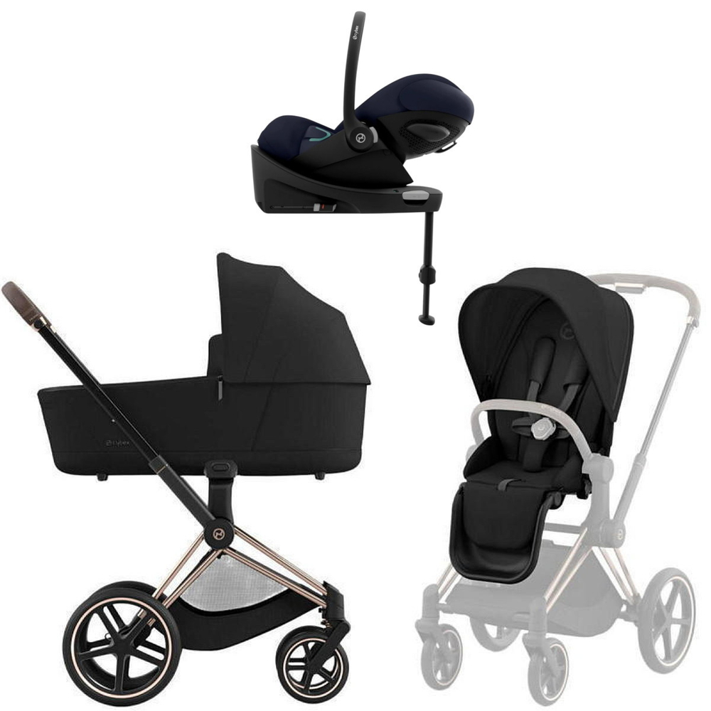 Коляска Cybex Priam IV Rosegold complete Cloud G Ocean Blue Plus Base G 3 в 1 Sepia Black