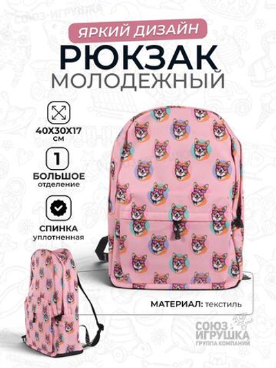 Рюкзак молодежный "Корги" 40*30*17см, 1 отд., карман, боковые карманы