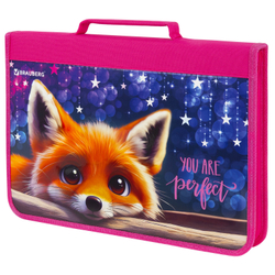 Папка на молнии BRAUBERG А4 с ручкой, с органайзером, 1 отделение, "Cute fox", 272217