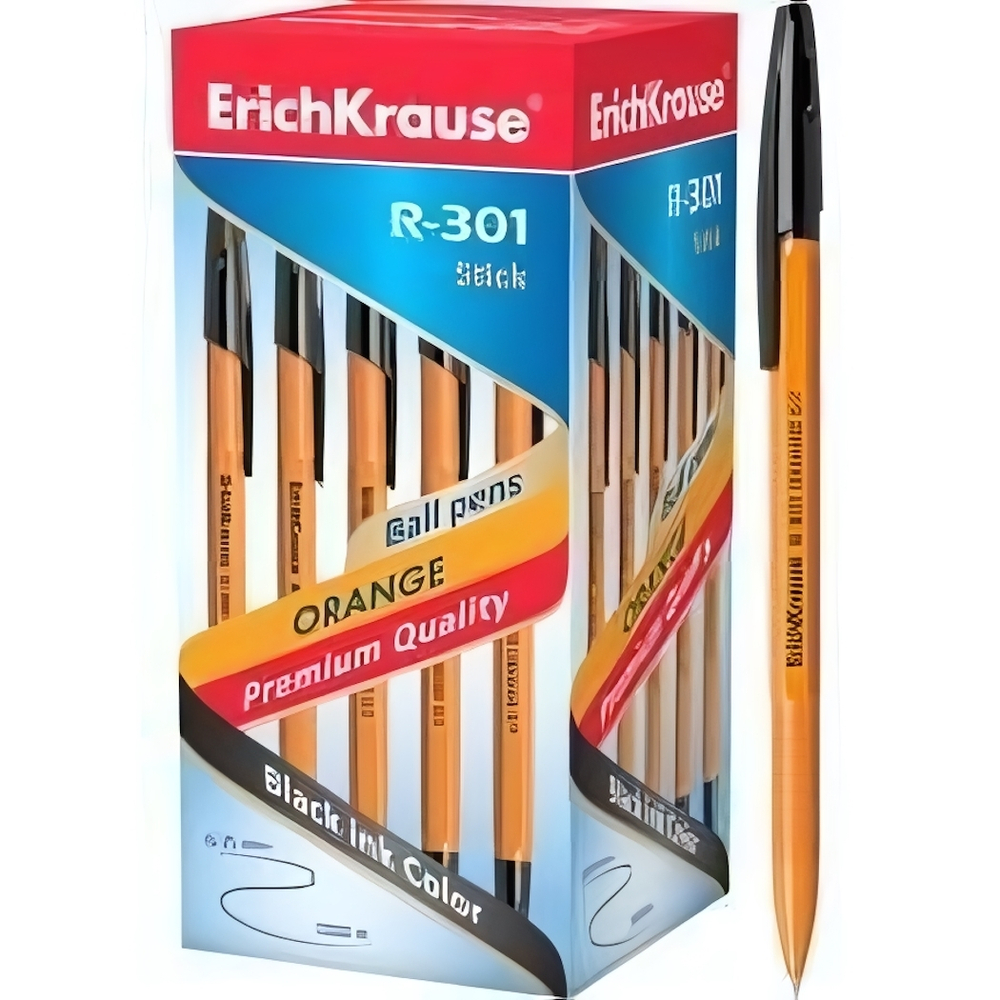 Ручка шариковая 0,7мм, чёрная "R-301 Orange Stick" (ErichKrause)