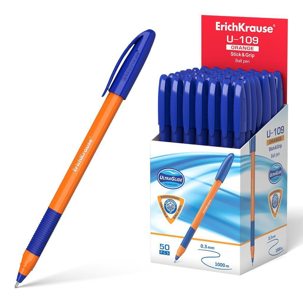 Ручка шариковая 1,0 мм, синяя "U-109 Orange Stick&Grip" (ErichKrause)