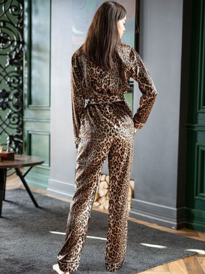 Пижамный комплект леопардовой расцветки: жакет и брючки (Размер: M) (Цвет: леопард)