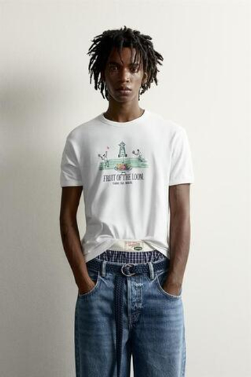 ZARA - FRUIT OF THE LOOM™ ФУТБОЛКА С ГРАФИЧЕСКИМ ПРИНТОМ, БЕЛЫЙ