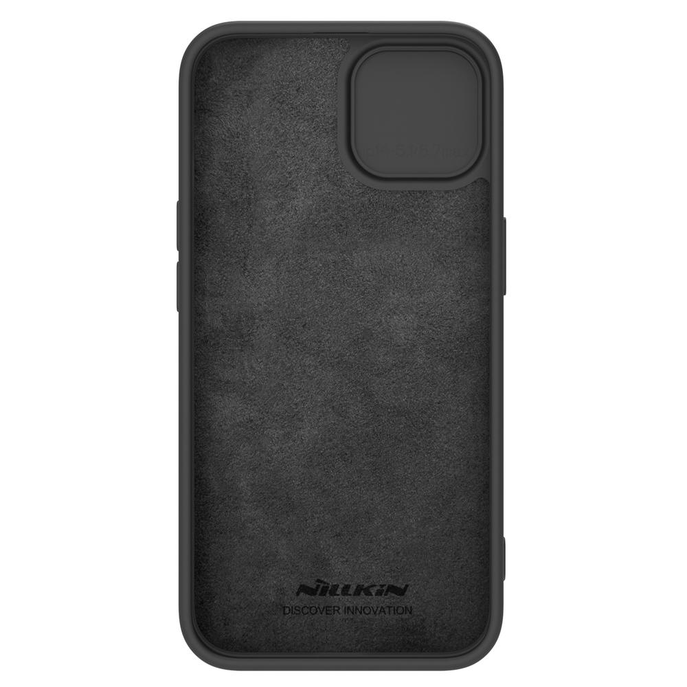 Твердый чехол с мягким шелковистым покрытием от Nillkin для iPhone 15, серия CamShield Silky Silicone Case с защитной шторкой для камеры