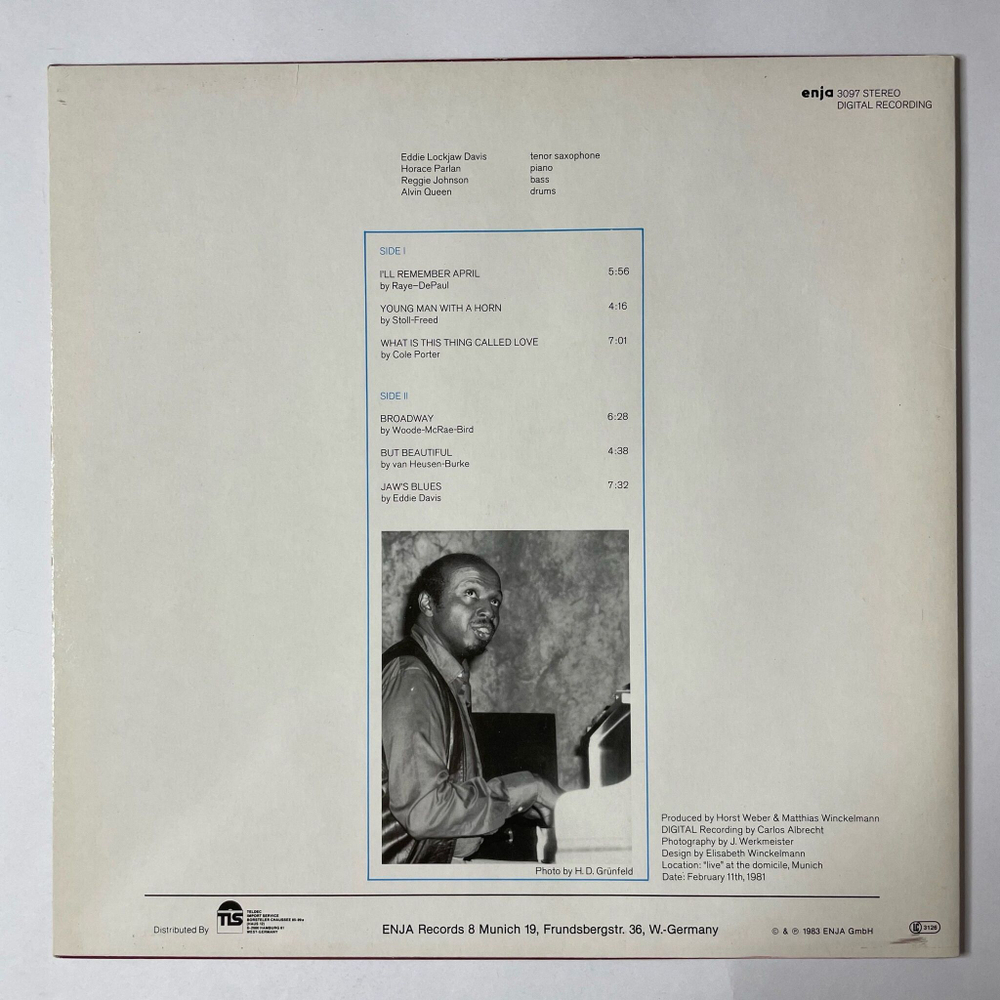 Винтажная виниловая пластинка LP Eddie Lockjaw Davis Jaw's Blues (Germany 1981)