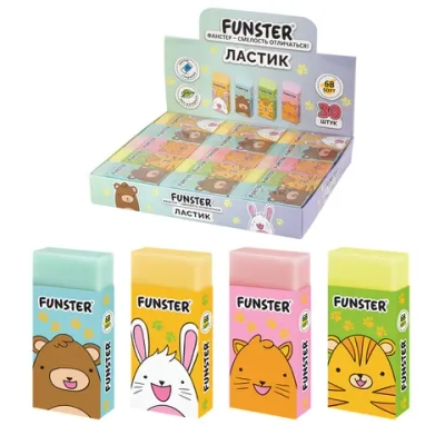Ластик "ANIMALS", 50х24х10 мм, картонный держатель, ассорти