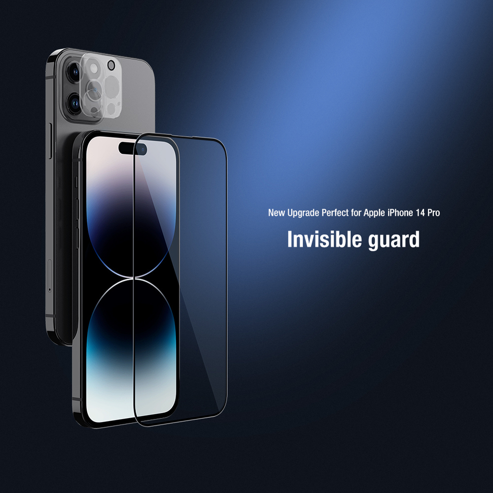 Стекло на экран и защитные линзы на камеру от Nillkin для iPhone 14 Pro, (комплект 2 в 1) серия 2-in-1 HD Full Screen Tempered Glass Screen Protector