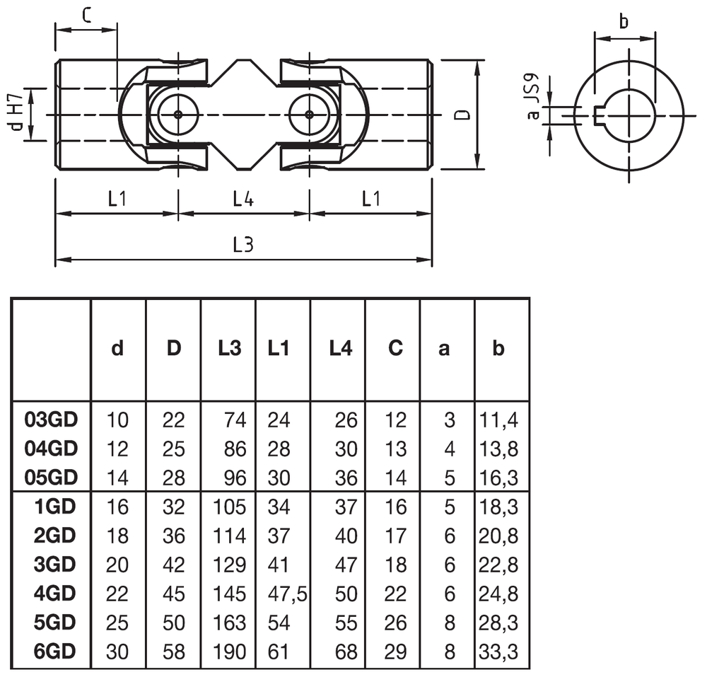Карданное соединение 03GD-2C (10X22X74) - чертеж