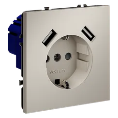 Розетка с USB A+A с заземлением и защитными шторками Voltum S70 Кашемир VLS040403
