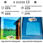 Пленка солнцезащитная зеркальная R SILVER 15 (Exterior 2 mil) LUXFIL, на отрез
