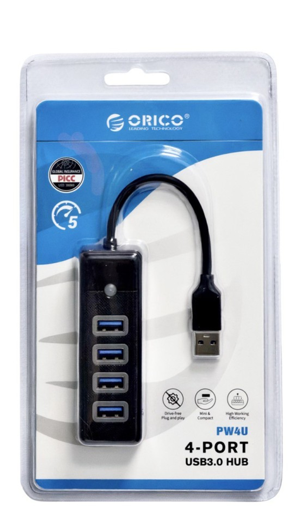 USB хаб Orico PW4U-U3-015-BK-BP USB3.0x4 черный
