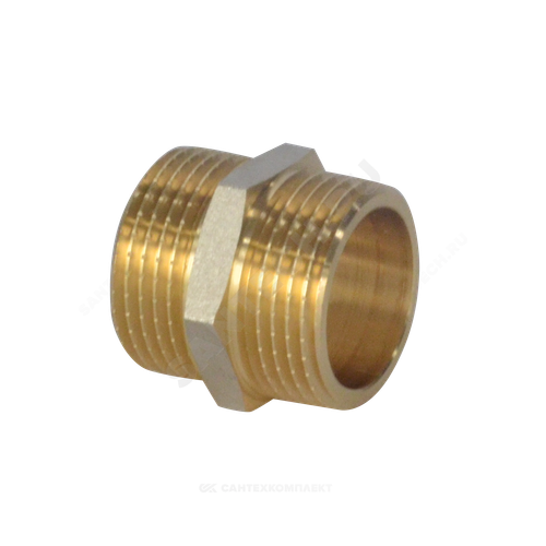 Ниппель латунь никель Ду 15 (1/2") НР 9022 ГОСТ 32585-2013 Aquasfera 9022-01