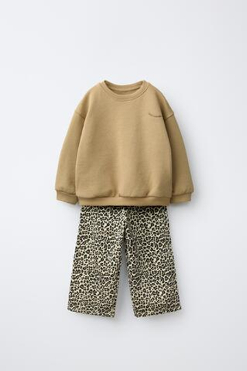 ZARA КОМПЛЕКТ ИЗ ТОЛСТОВКИ И БРЮК WIDE LEG, ЦВЕТ СЛОНОВОЙ КОСТИ