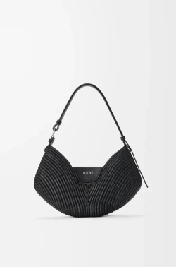 Loewe Сумка среднего размера Swing из рафии и телячьей кожи, черный