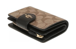 COACH Corner Zip Coated Canvas With Leather Wrist Bag Clutch Pochette Wallet Women"s Brown/Black