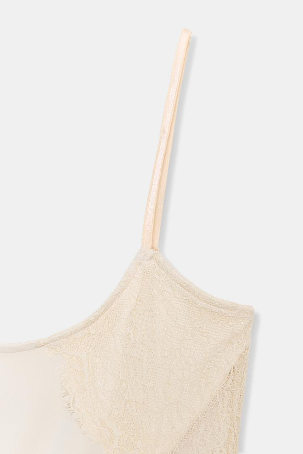 ZARA ТОП В БЕЛЬЕВОМ СТИЛЕ С КРУЖЕВОМ, ЭКРЮ/БЕЖЕВЫЙ
