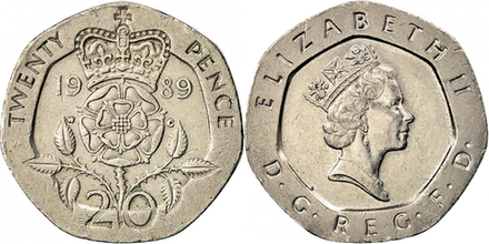 Великобритания 20 пенсов, 1989 Королева Елизавета II XF