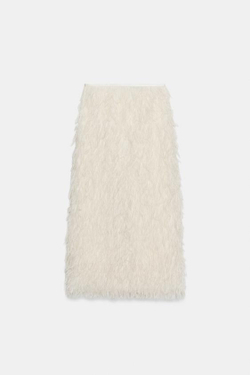 ZARA ЮБКА С ПЕРЬЯМИ — ZW COLLECTION LIMITED EDITION, ЭКРЮ