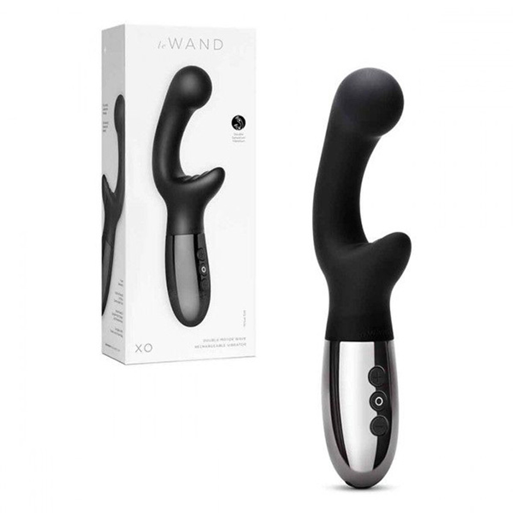 Черный вибромассажер 19см с двумя моторами Le Wand XO Black LW-039-BLK