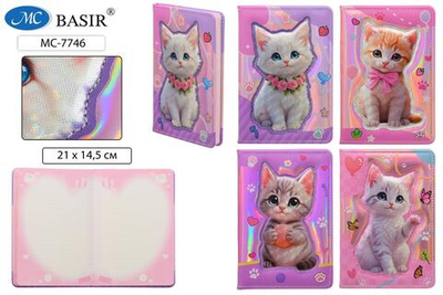 Блокнот-ежедневник 21*14,5см. 80л. линия "Кошки" перламутровая обложка, ассорти (Basir)