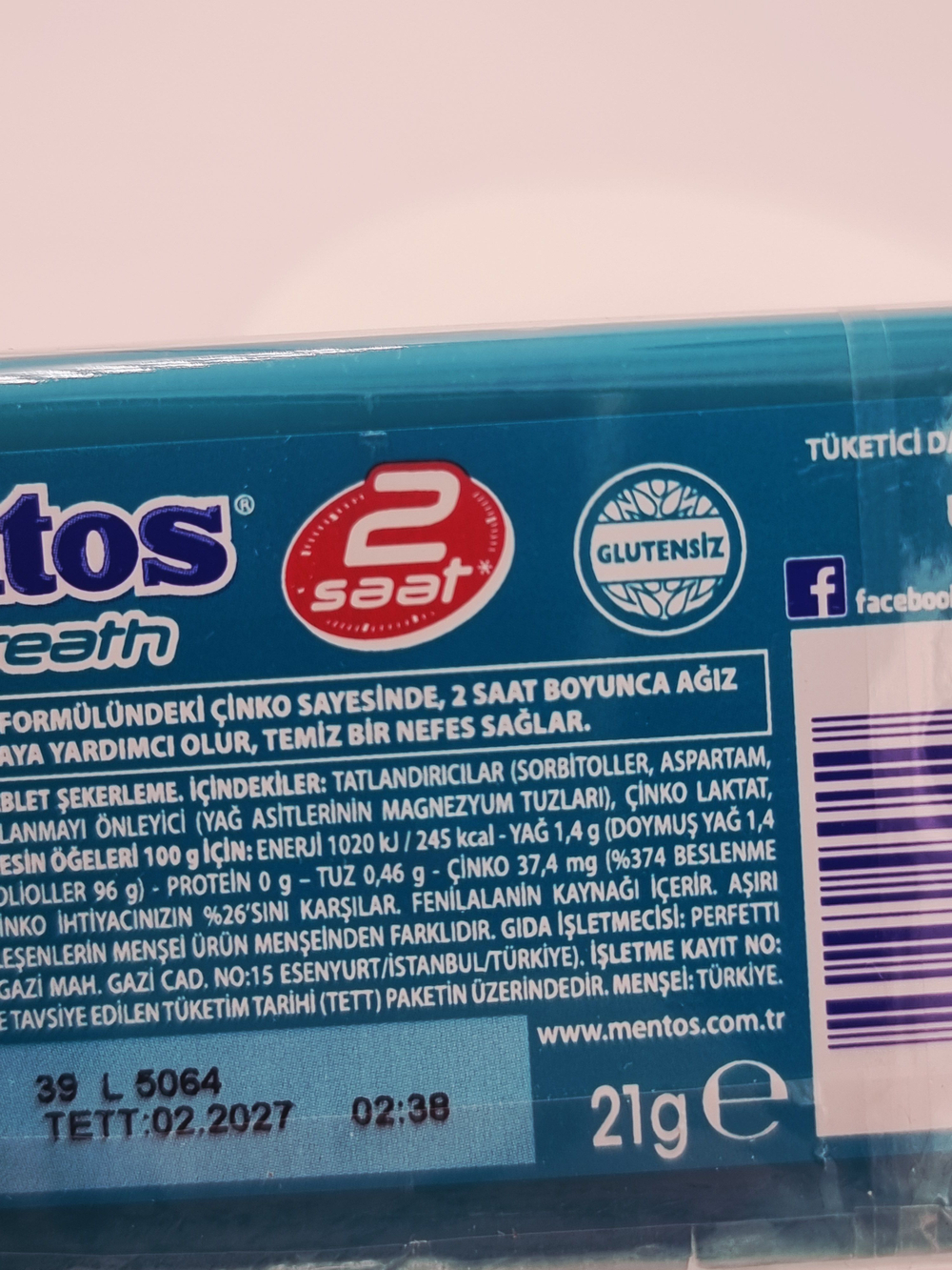 MENTOS Пастилки CleanBreath с цинком со вкусом мяты без сахара, 2 часа свежее дыхание, 21 г, Турция