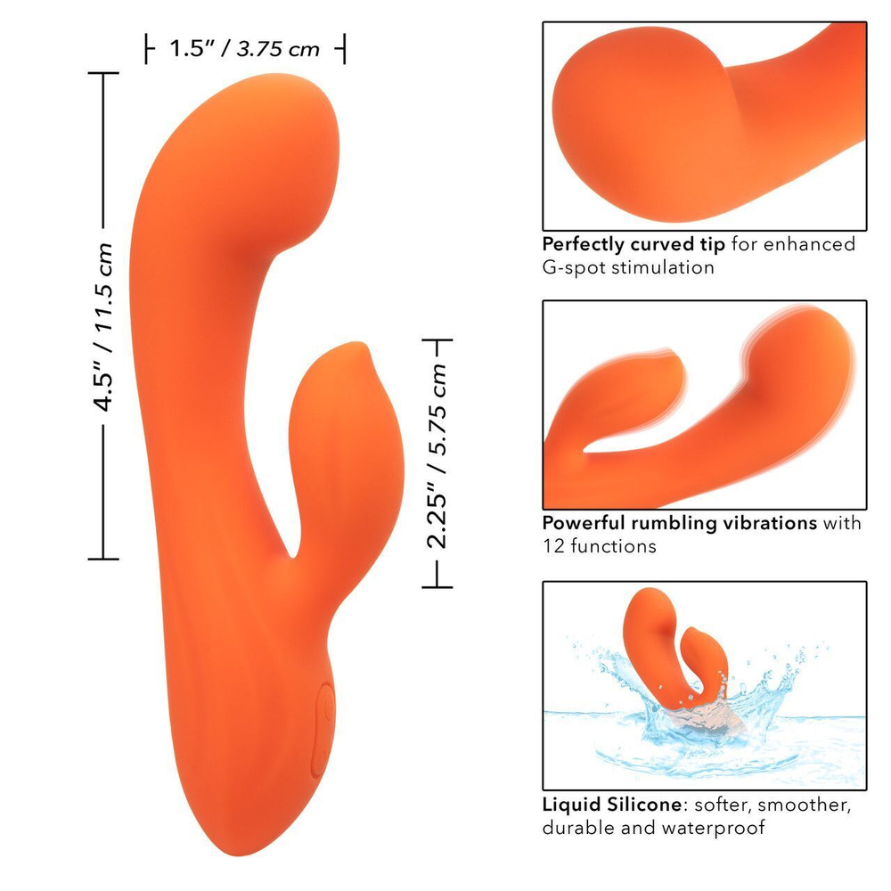 Оранжевый вибромассажер Stella Liquid Silicone Dual “G” - 17,75 см. (Цвет: оранжевый)