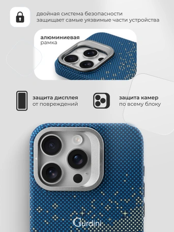 Чехол накладка iPhone 15 Pro 6.1" Gurdini Carbon Design (Magsafe & Lense holder) Galaxy Blue