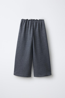 ZARA БРЮКИ WIDE LEG С ПОЯСОМ В РУБЧИК, СЕРЫЙ МЕЛАНЖ