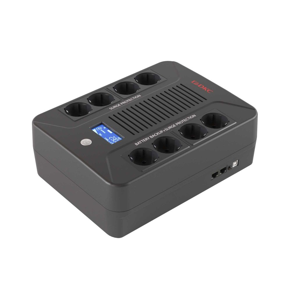 Линейно-интерактивный ИБП ДКС серии Info PDU, 1000 ВА/720 Вт, 1/1,8xSchuko, USB + RJ11, LCD, 1x9Aч