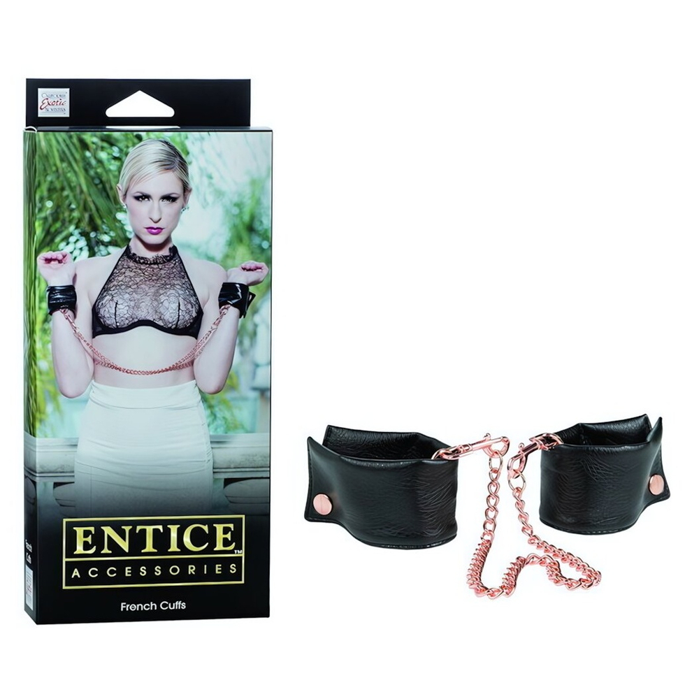 Кожаные манжеты с соединительной цепью French Cuffs (Цвет: черный с золотым)