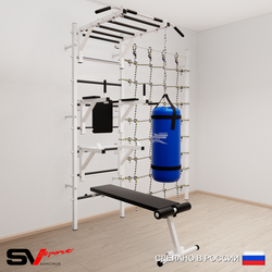 Шведская стенка Sv Sport усиленная 62620 (Турник рукоход/Брусья/Стойка/Скамья/Цепь/Мешок 22кг/Канатный лаз)