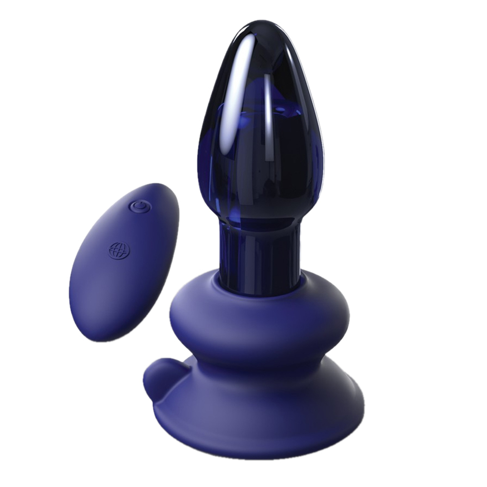 Синяя стеклянная вибропробка 10,2см с пультом ДУ и присоской PipeDream Icicles #85 with Rechargeable Bullet and Remote Hand Blown Glass Massager 288514