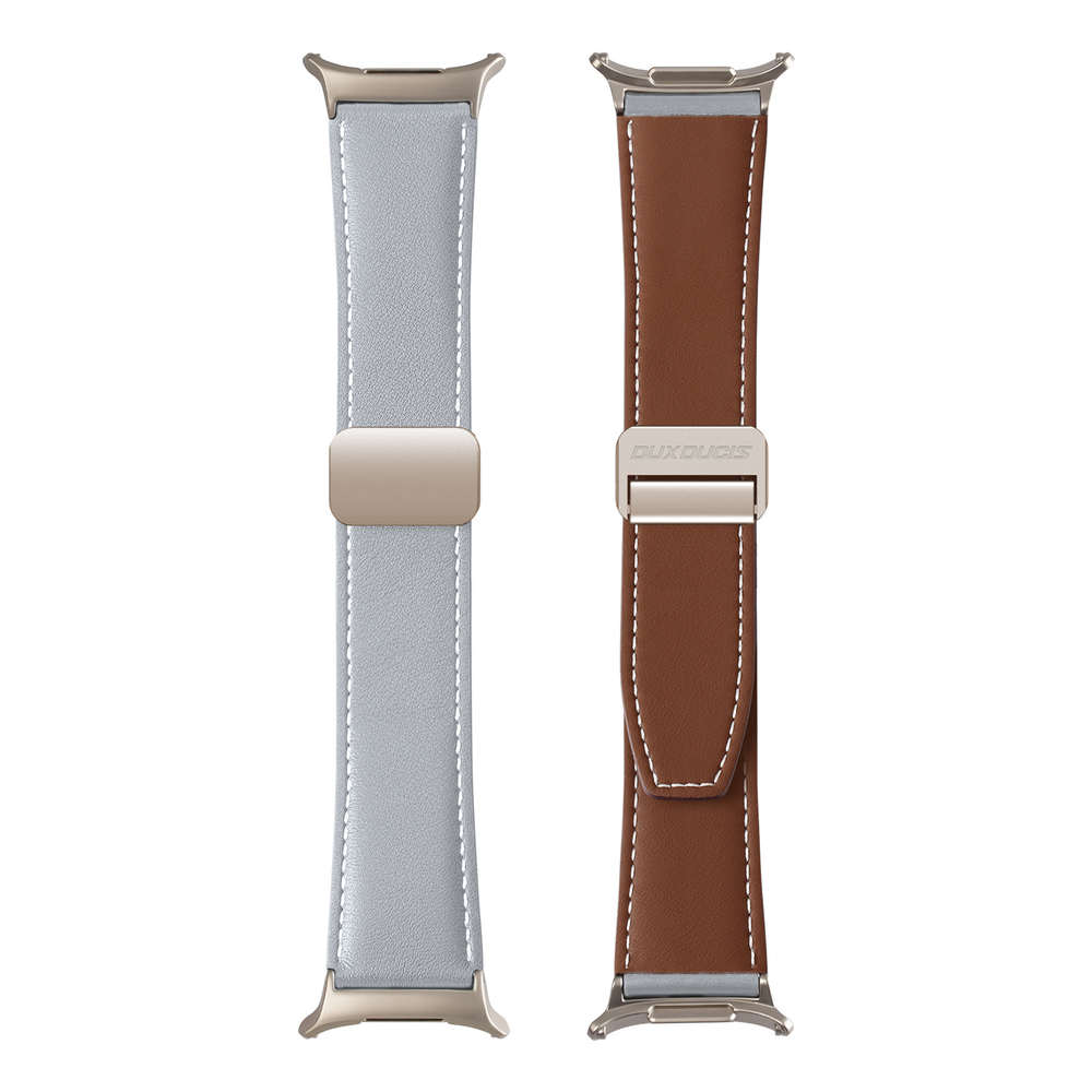 Ремешок из натуральной кожи серого цвета от Dux Ducis для смарт часов Samsung Watch Ultra 47MM, серия YA Series