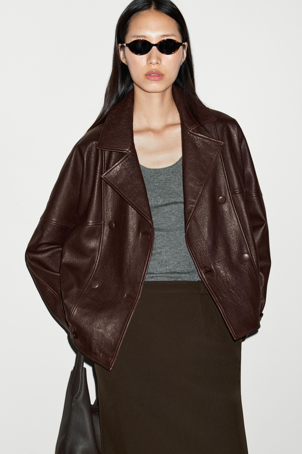 Massimo Dutti Бомбер из кожи наппа, коричневый