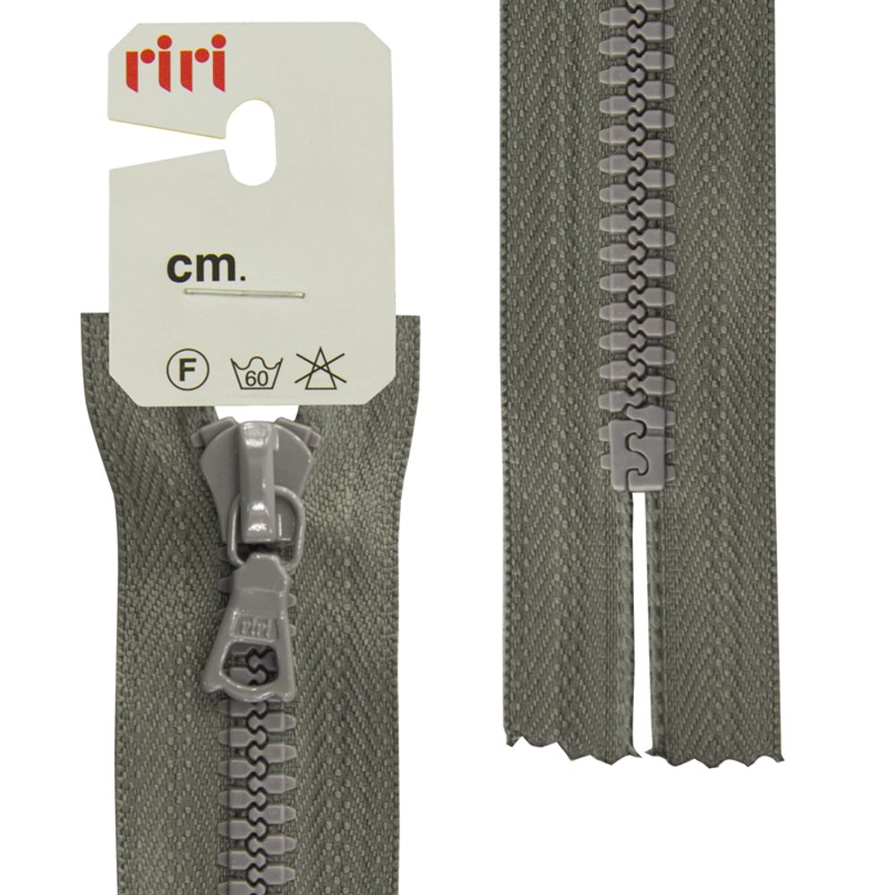 Молния трактор RIRI Т6 (6 мм) 1 зам., н/раз., 22 см, цв.2106, серый, 10 шт
