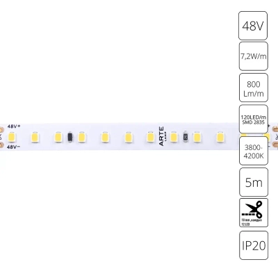 Светодиодная лента 48V 7,2W/m 4000К 5м Arte Lamp TAPE A4812010-02-4K, LED