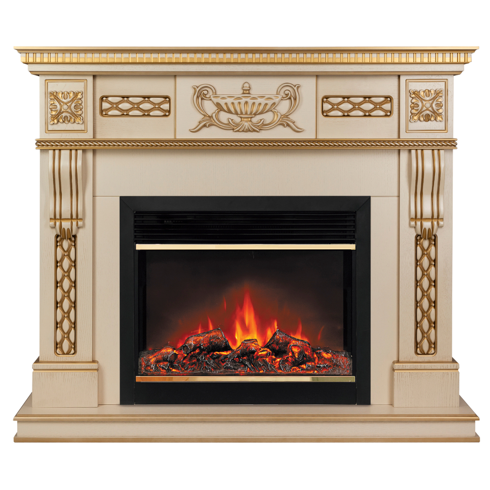 Каминокомплект Real Flame Corsica Lux 25,5/26 WT с очагом Moonblaze Deluxe Brass