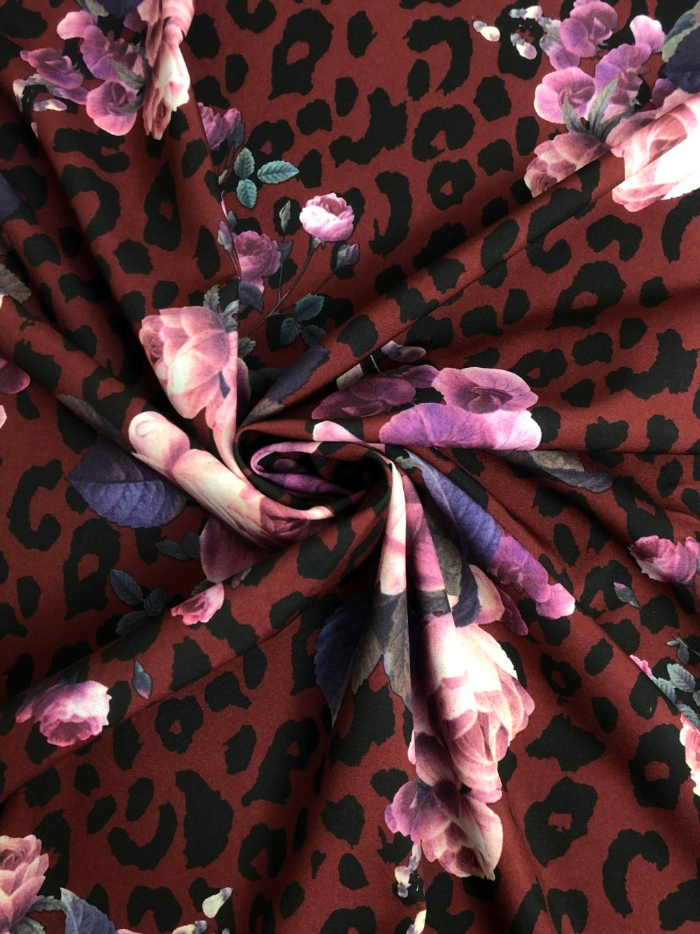 Плательная принт, розы розовый/фиолетов, черные пятна на бордовом SUPER SOFT