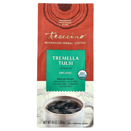 Teeccino, Органические грибы и травяной «кофе», тремелла тулси, средней обжарки, без кофеина, 284 г (10 унций)
