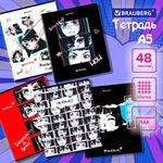 Тетрадь А5, 48 л., BRAUBERG, скоба, клетка, глянцевый лак, "Аниме", 404347, 5шт