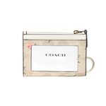 COACH Skinny Id Case Canvas Wallet Women"s Gold & Light Khaki & Chalk Multicolor