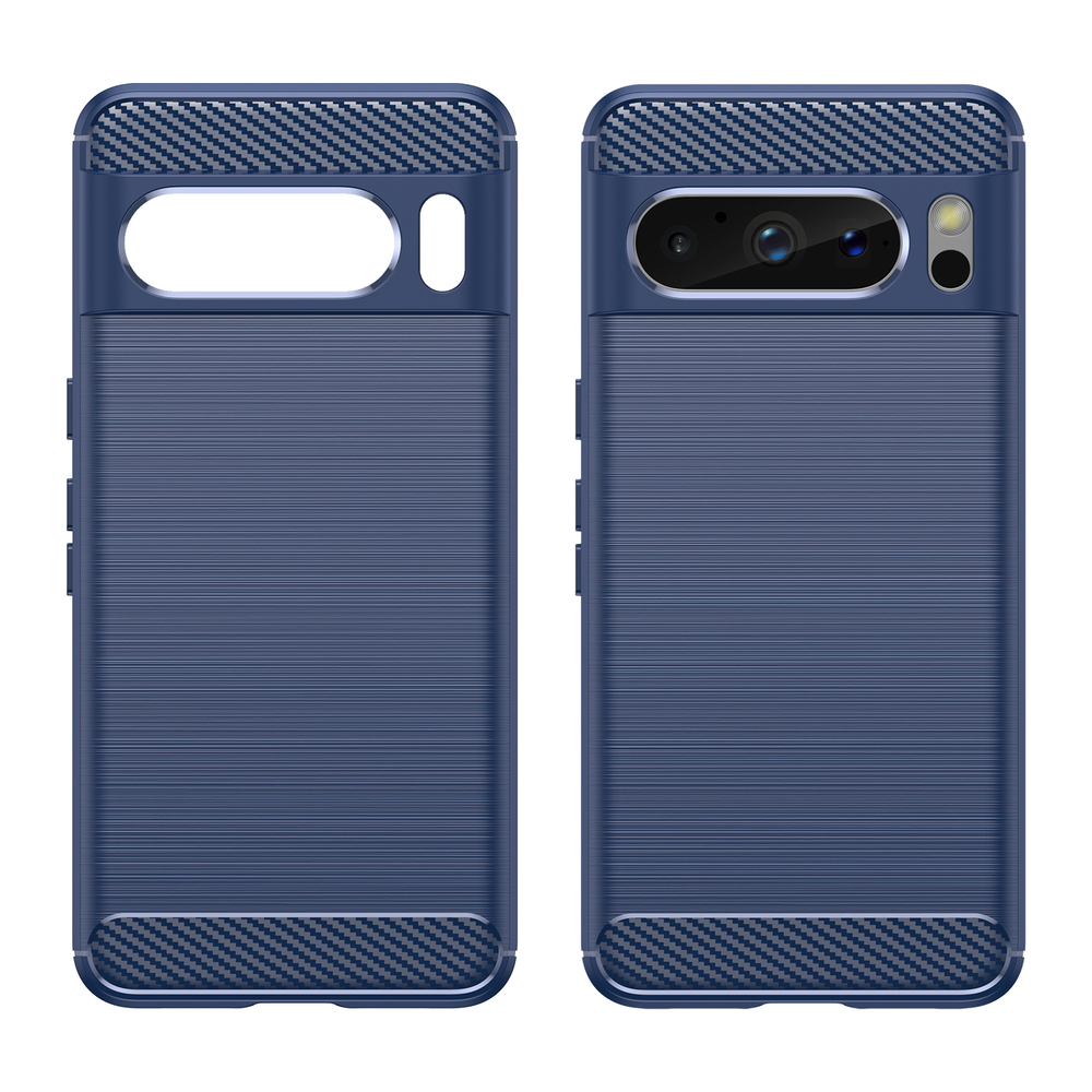 Мягкий чехол синего цвета для Google Pixel 8 Pro, серия Carbon (дизайн в стиле карбон) от Caseport