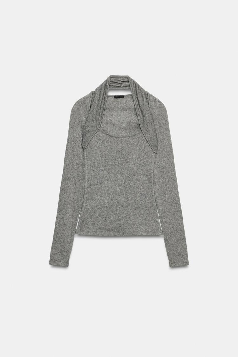 ZARA ТОП С ГОРЛОВИНОЙ ХАЛТЕР, СЕРЫЙ МЕЛАНЖ