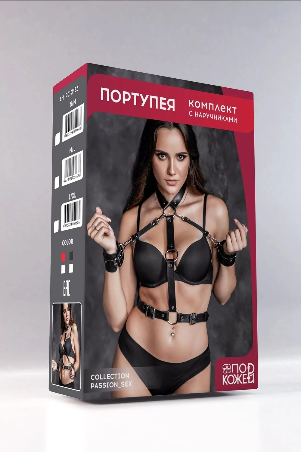 Комплект портупея и наручники кожа черный L/XL