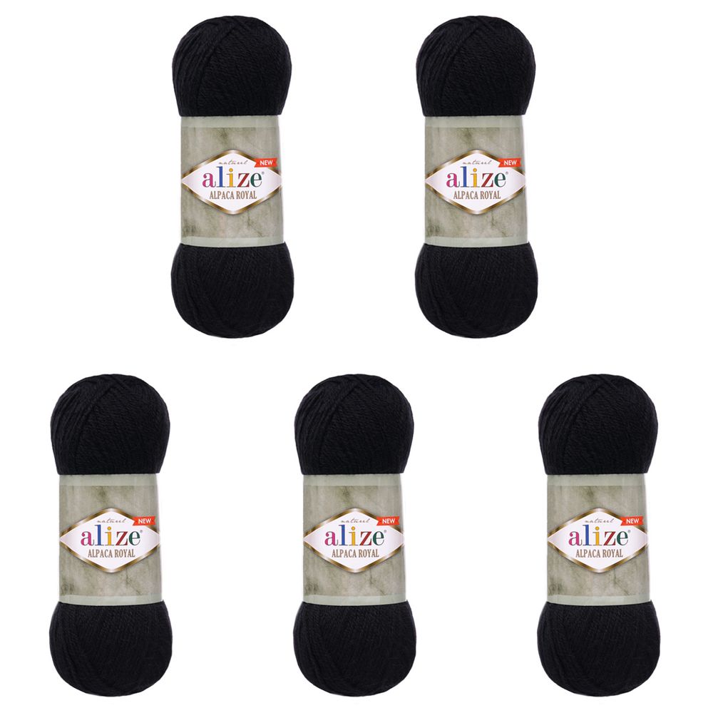 Пряжа Alize (Ализе) Alpaca Royal New / уп.5 мот. по 100 г, 250м, (60 черный)