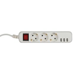 Удлинитель электрический ЭРА U-3es-3m-USB c заземлением с выключателем 3 розетки + 3xUSBA 3м 10А | Электротовары