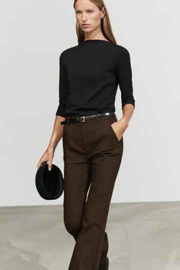 Massimo Dutti Футболка из смесового хлопка с высоким воротом, черный